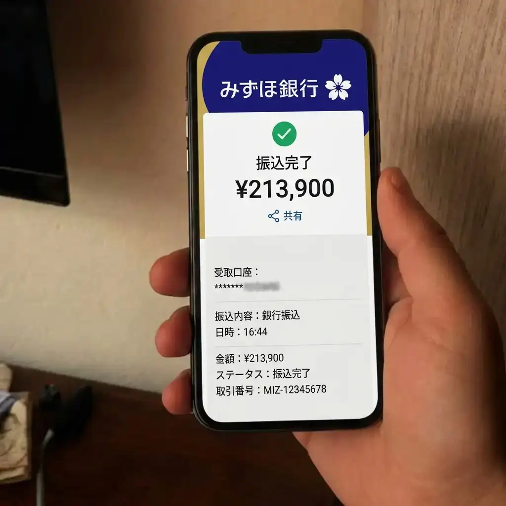 みずほ銀行の画面:からの213,900円の振込履歴